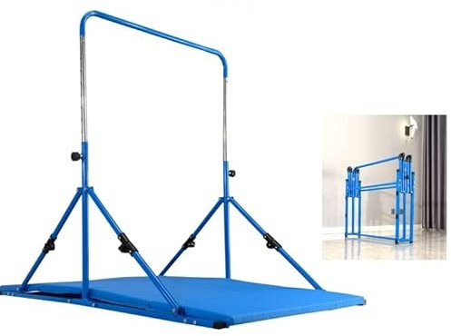 Cannons UK Mini Folding Junior Pro Adjustable. 84cm to 125cm Horizontal Bars plus free tumble mat. (Blue)