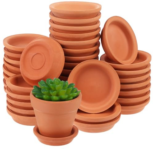 Beautywen Lot de 40 petits pots de fleurs ronds en terre cuite de 5 cm pour intérieur ou extérieur, jardin, salon, maison, bureau (couleur terre cuite)