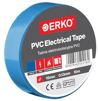 ERKO isoleringstejp PVC Blå 15 mm x 10 m, elektriska kablar reparation, mycket flexibel med stark självhäftande kraft, kemibeständig, polyvinylklorid | Vattentät, självhäftande och flexibel, perfekt för elektriker, kabelreparation och gör-det-själv-arbete