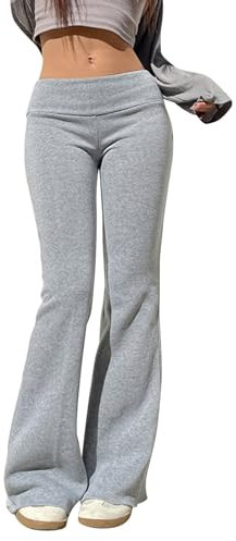 Yogahose Damen Schlaghose Baumwolle Low Waist Bootcut Activewear Hosen Freizeithose Stretch Flared Stoffhose Bootleg Leggings Fitness Jogginghose Haushose Lange Weites Bein Jazzpants (Grau, S)