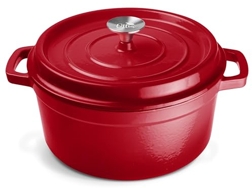 Ottia Gusseisen Topf, 26 cm, 5 Liter, Premium Emaille, Schmortopf Bräter mit Deckel, Gusseisentopf, Dutch Oven, Brotbackform, Brotbacktopf, alle Herdarten (auch Induktion), ofenfest, Händler aus HH