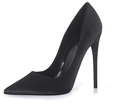 Zhabtuc Escarpins Chaussures pour Femmes élégantes et Confortables Chaussures de Mariage Talon Aiguille Haut, Talon de 12 cm, Dessus en Satin Classique, Satin Noir, 40 EU