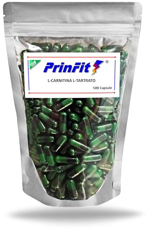 500 Capsule L-Carnitina L-Tartrato Integratore alimentare - 1000mg Alta Dosaggio pura al 100% | per Sportivi per Pre Workout