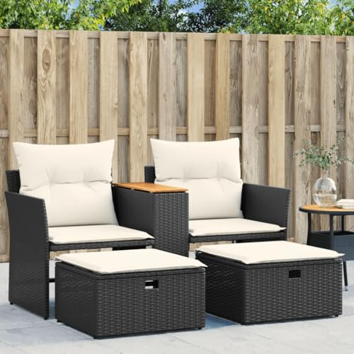 Tidyard Gartensofa mit Kissen 2-Sitzer-Gartensofa Lounge Sofa Ecksofa Gartenbank Sitzgruppe Gartenmöbel Lounge Sitzbank Outdoor Sofa,Loungesofa Gartenset Gartenbank Schwarz Poly Rattan-380