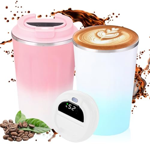 WIYETY 2 Stück Kaffeebecher to go: 380ml Thermobecher Kaffee to go aus Edelstahl mit Auslaufsicherem Deckel, Kaffeebecher Thermo für Unterwegs Travel Mug für Hitze und Kälte für Auto Zuhause Reisen