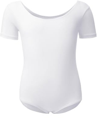 Kefiyis Ballettkleidung Mädchen Ballett Trikot Kinder Ballettanzug Kurzarm Ballett Body Tanzbody Baumwolle Turnanzug Gymnastikanzug für Mädchen Damen Gr.100-170 Weiß 130
