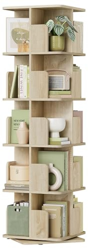 EUGAD Estantería para Libros, Libreria Giratoria 5 Niveles, Estantería Alta de Pie, Libreria Madera de Estudio y Biblioteca, Roble Claro