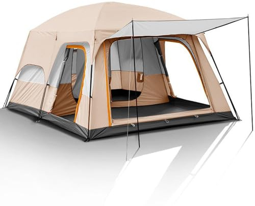 Stort Campingtält Pop -up Tält, Regntät Tält Utomhus Oxford Tyg Skydd med Förvaringväska för 8 Till 12 Personer, Solsken (Kaki)