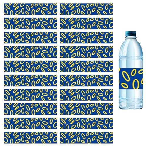 SAVITA 20pcs Étiquettes Autocollantes Bleues avec Anneau Doré pour Bouteille d'Eau, Thème Dessin Animé Étiquettes de Bouteille d'Eau avec Cercle Doré pour Décorations de Fête d'Anniversaire d'Enfants