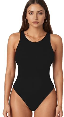 SURLIFE Body Donna Modellante in Microfibra Elastica, Spalla Larga, Design Slim (NERO, S-M)
