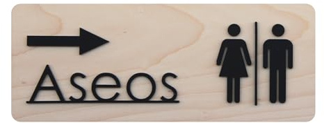 Smile BB- Cartel Aseos Hombre y Mujer Rectangular – Señal Baño en Madera y Metacrilato para Superficies Lisas o Rugosas con flecha a la Derecha