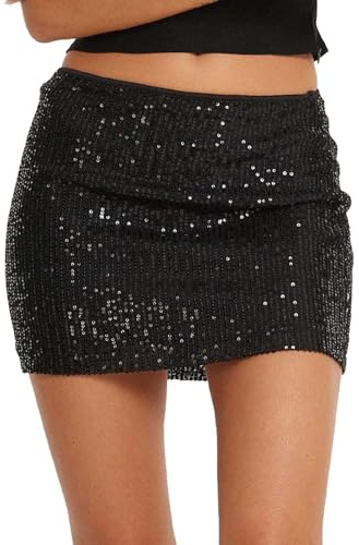 Générique Jupe Paillette Femme Scintillante Mini-Jupe Danse Élastique Taille Haute Jupe à Paillettes Femme Sexy Étincelante pour Fête, Club, Soirée,Discothèque (Black-c, M)