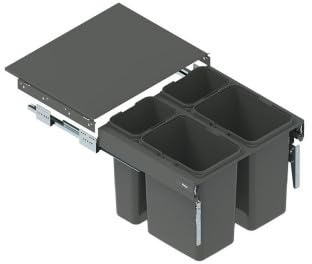 FurniFit Pattumiera da incasso per armadietto da 60 cm, sistema di rifiuti a 4 scomparti, con coperchio, chiusura morbida e completamente estraibile, 2 x 15 l + 2 x 7 l, montaggio frontale, colori