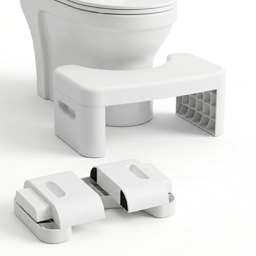 Toilet Step Stool for Adults & Kids, Toilet Step Stool for Adults & Kids, Bathroom Stool, Folding Bathroom Squatting Stool, White, Portable Toilet Foot Rest, Splicable Design for Better Posture