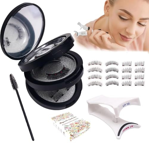 BKEPDY Set Ciglia Magnetiche Riutilizzabili Naturali Leggere Ciglia Finte Autoincollanti Doppio Magnete Applicatore Incluso