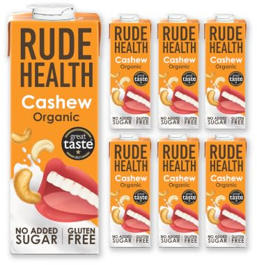 Rude Health 6 x 1 Litre Organic Cashew Drink, Dairy Free Milk Alternative | 100% Natural, Lactose Free, Dairy Free, Gluten-Free, Unsweetened, Award-Winning, Healthy & Vegan, 100% Recyclable Packaging