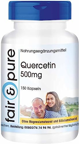 Fair & Pure Quercetin 500mg, 150 Kapseln, hochdosiert, Nahrungsergänzungsmittel vegan ohne Magnesiumstearat, in Deutschland hergestellt