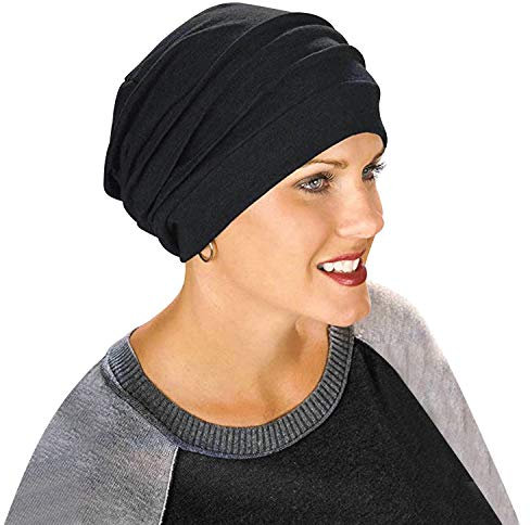 Cotton Sleep Cap Women's Beanie Chemo Hat Elastic Turban Head Wrap Cap Bonnet Cap Headscarf Nightcap for Hair Beauty Women Headwear Black