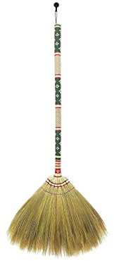 Thai Vintage Retro Grasbesen Stab Asiatischer Strohhalm für Hochzeit Springen Hexe Haus Lang mit Massivholzgriff - Primitive Kehren Schmutz Staub Müll