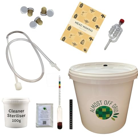 Almost Off Grid Premium Mead Kit with Mead Making Journal and Recipes Complete Starter Kit, Makes 6 Bottles 4.5L Homebrew Set