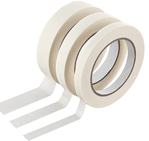3 Rolls White Masking Tape, General Purpose Beige White Painters Tape for Home, Office, School Stationery, DIY Arts, Crafts, Labeling - (0.5 Inch, 0.7 Inch and 1 Inch X 55 Yard)