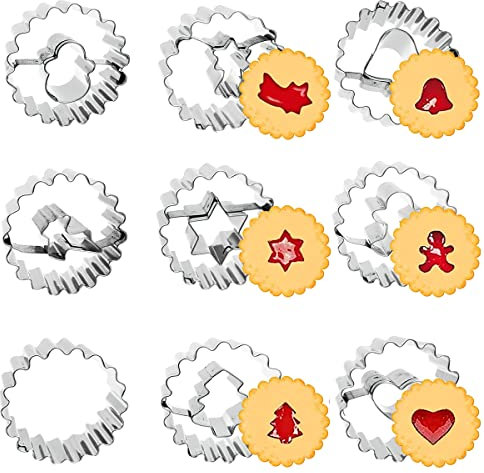 Linzer Plätzchen Ausstechen, FainFun 9 Stück Plätzchenausstecher Linzer, Ausstechformen Weihnachten Linzer, Mini Linzer Ausstechformen, Klein Weihnachten Ausstecher für Plätzchen, und Kuchen Machen