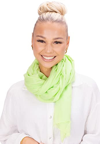 Lolus Eleganter dünner, leichter und weicher Uni Damen Schal mit kurzen Fransen - Alessandra (A27 apfelgrün)
