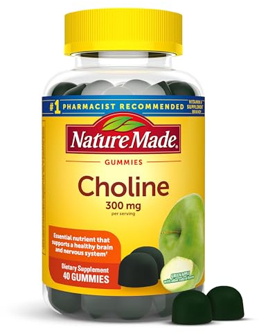 Nature Made Choline Supplements, Vegan Gummies, Choline Supplement, Supports Liver Health, Nervous System Function, and Brain Health, 40 Count, 20 Day Supply