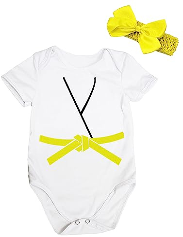 Petitebella Judo Karate Taekwondo Jersey Baby Bodysuit Nb-18m (White/Yellow, 3-6 Months)