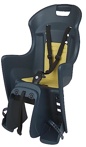DIEFFE 8630500035 - Silla Trasera Bikey Cool ELM para Bicicleta con Ruedas de 26'' a 29'' Apta para niños con un Peso de 9 a 22 Kg con Anclaje fácil en el Portaequipajes en Color Azul Denin/Amarillo