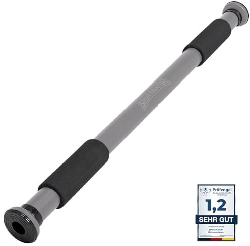 SPORTINATOR® Klimmzugstange zum Einspannen im Türrahmen, für dein Home-Gym. Länge 60–102 cm, kompakt, sicher & schnell ohne Bohren, belastbar bis 150 kg (grau)