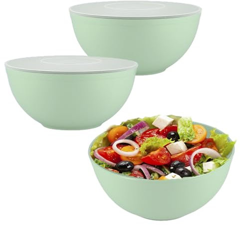 VIRSUS 3 Insalatiere in Plastica per Insalata e Verdure, Diametro 20 cm e capacità 2 Litri, Ciotola Infrangibile Riutilizzabile per alimenti, ciotole da portata, senza BPA -951N (Verde)