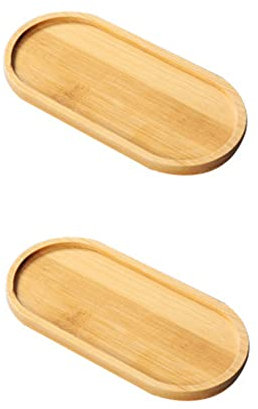 LODDEYEE 2PCS Bamboo Plant Saucer Oval Drainage Bamboo Plant Drip Tray Coffee Coaster Plant Pot Tray Bamboo Tray for Most Ceramic Indoor Outdoor Plants