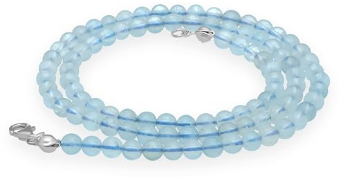 Lebensquelle Plus Edelstein Kugelkette + 925 Silber Verschluss | Ø 4mm Kugeln Karabinerverschluss 45cm lang | Hochwertige Kette (Aquamarin)