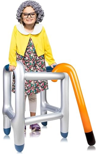 Andador Broma para Disfraz Abuelo Abuela o Regalos de Broma o Jubilacion. Artículos De Broma para Adultos Taca Taca Hinchable con Bastón. Accesorio para Disfraces Graciosos Y De Broma.