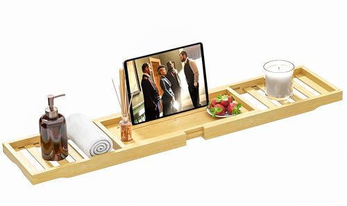 Ausziehbare Badewannenablage Bambus - Wannenbrücke, Ablage, Holz, Badewannentablett