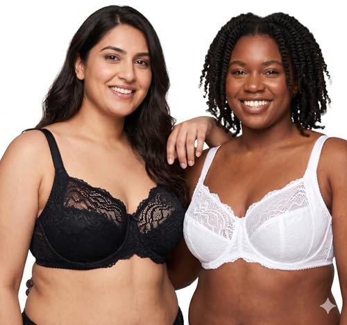 COSHAL® 2 Soutiens-gorge à armatures en dentelle florale pour femmes - Soutien-gorge en dentelle à couverture complète – Soutien-gorge push-up sans coque doux avec bretelles réglables pour femmes