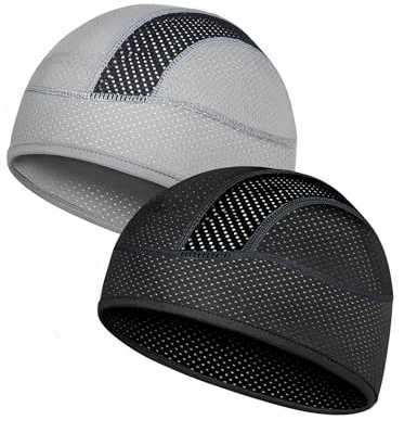 Becellen 2 Stück Sommer Fahrradmütze, Atmungsaktiver Sportmütze Leichte Unterhelmmütze Cycling Dünne Skull Cap Unisex Fahrradkappe Schwarz Helmmütze für Herren & Damen