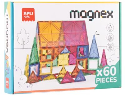 APLI Kids 20137 - Juego de construcción magnético Magnex 60 Piezas| Set 3D para Niños 3+| Fichas Geométricas Imantadas de Colores | Juguete Educativo Steam para Creatividad y Desarrollo Cognitivo