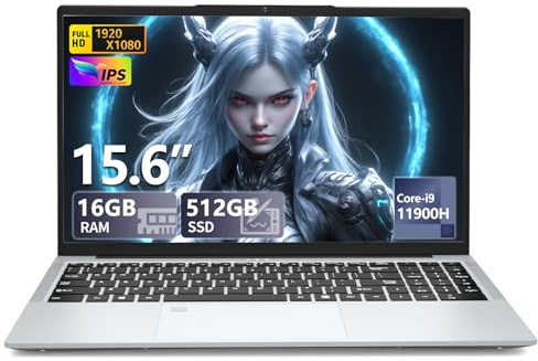 15.6 Pulgadas Ordenador Portátil Core I9-11900H Procesadores de Jugos 16GB LPDDR4 RAM 512GB SSD FHD Win 11 Pro Laptop Desbloqueo Huellas Dactilares PC Portátil WiFi 5 HDMI Teclado Retroiluminado