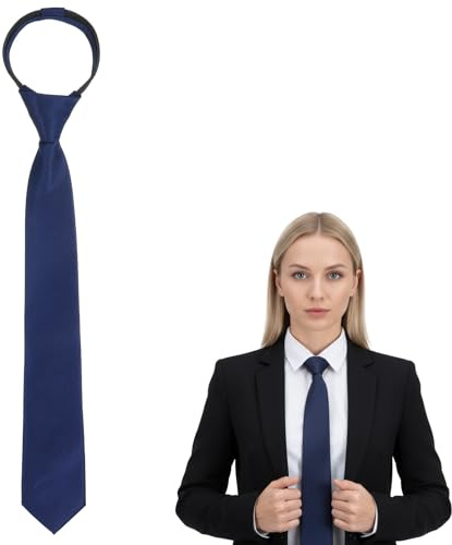 CIATBYYJ Black Tie for Women, Pre-Tied Adjustable Zipper Ties, 2.75 Solid Womens Neckties for Uniforms, Graduation School Tie