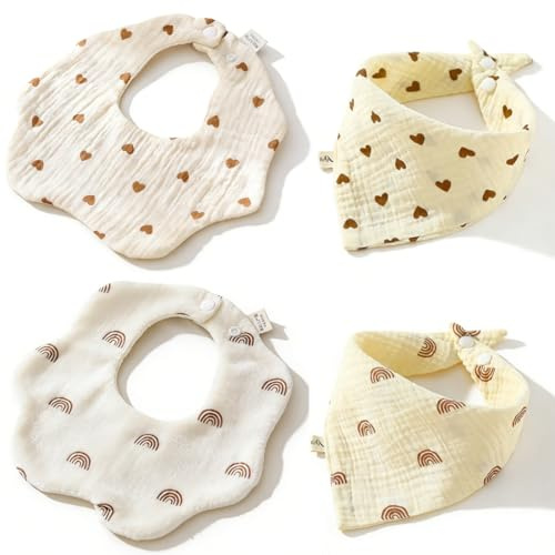 UIEXEA 4 Pezzi Bavaglini Neonato, Bavaglini per Neonati in Morbido Cotone, Drool Bavaglini Super Assorbenti, Baby Assorbenti Morbidi Panno Drool per Burp (C)
