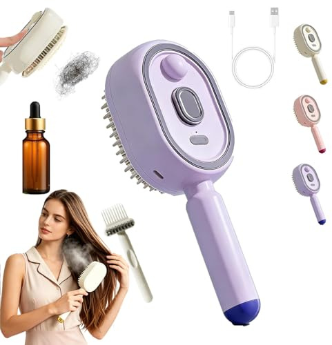 Spazzola a Vapore Capelli, Spazzola Lisciante per Capelli Ricaricabile con Olio e Misurino, Spazzola Lisciante a Vapore, Viaggio Casa Lisciante Capelli Ricci Spessi (Viola)