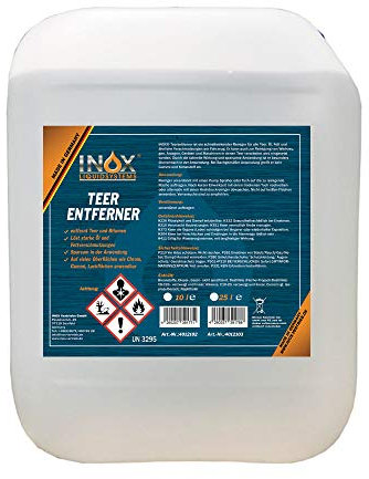 INOX® Auto Teerentferner 10L - Teerreiniger für Innenraum und Außen - Klebstoffentferner Baumharzentferner - Industriereiniger schonend zu Autolack und Chrom