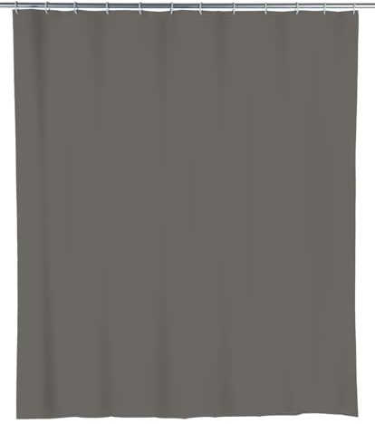WENKO Duschvorhang Uni Mouse Grey - wasserdicht, pflegeleicht, mit 16 Duschvorhangringen, Polyethylen-Vinylacetat, 240 x 180 cm, Grau