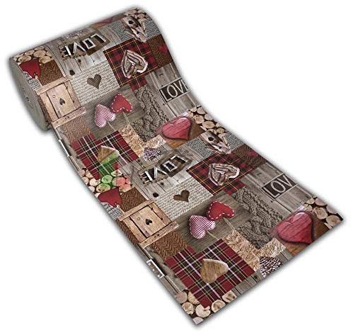 Tata Home Tappeto Passatoia Cucina Shabby Antimacchia Antiscivolo in PVC Flessibile e Resistente Made in Italy Larghezza 52 cm Lunghezza 280 cm Dis. Cuori Suite 8