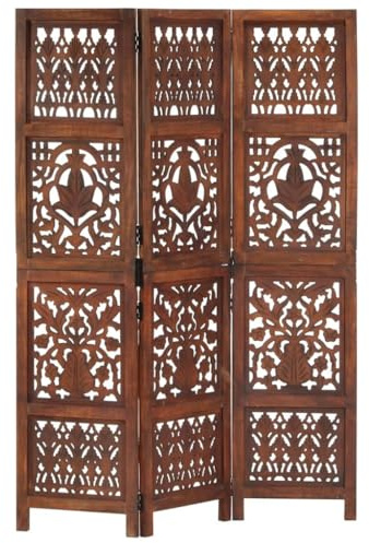 'vidaXL Solid Mango Wood Hand Carved Room Divider/Privacy Screen - Decorative Brown Furniture for Living Room, Bedroom, Dining Room
