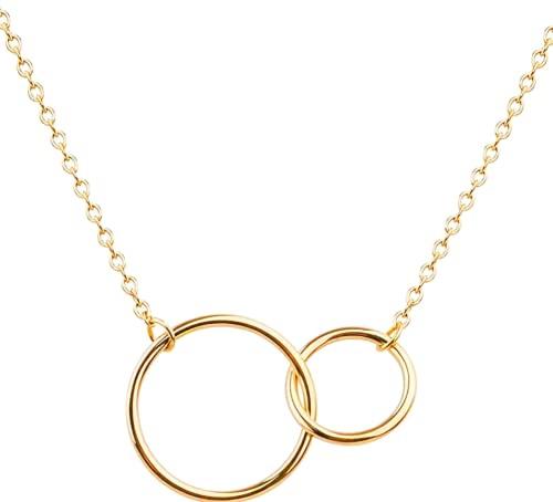 Kritz Collier Femme Anneaux Entrelacés Plaqué Or ou Argent - Pendentif Deux Cercles Amour Amitié et Chaîne Réglable - Bijoux Mode Cadeau (Or)