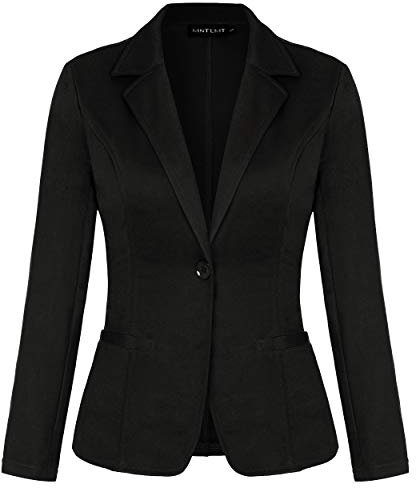 MINTLIMIT Women’s Color Work Office Long Sleeve Button Lined Blazer with Pockets(Black M)