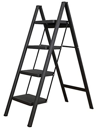 BAOYOUNI Escabeau Pliable à 4 Marches Échelle Domestique Antidérapante Escabot Portable Léger avec 20cm Pédale Large, Max Capacité 150 kg, pour Maison, Bureau, Cuisine, Garage, Noir